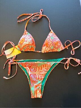 Maaji reversible triangle bikini hard to find print, neon colors,2 piece, M, NWT
